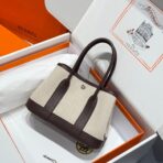 GARDEN PARTY 23CM IN BEIGE TOILETS COTTON CANVAS AND DARK BROWN