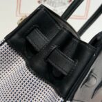 QUADRILLE BIRKIN 30CM IN BLACK SWIFT  WHITE BLUE PINK PLAID TOILE CANVAS - Image 7