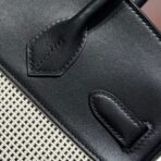 QUADRILLE BIRKIN 30CM IN BLACK SWIFT  WHITE BLACK PLAID TOILE CANVAS - Image 6