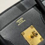 QUADRILLE BIRKIN 30CM IN BLACK SWIFT  WHITE BLACK PLAID TOILE CANVAS - Image 7