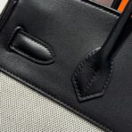 QUADRILLE BIRKIN 30CM IN BLACK SWIFT  WHITE TOILE CANVAS - Image 5