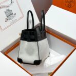 QUADRILLE BIRKIN 30CM IN BLACK SWIFT  WHITE TOILE CANVAS - Image 3