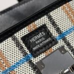 BIRKIN SHOULDER 29 IN BLACK  ÉCRU/NOIR/FAUVE/NOIR/BLEU ZANZIBAR EMBROIDERY PLAID CANVAS - Image 6