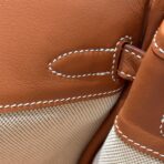 BIRKIN SHOULDER 29 IN GOLD  ÉCRU/BEIGE/FAUVE/ROSE POP/NOIR EMBROIDERY PLAID CANVAS - Image 6