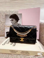 CC MINI 22 FLAP BAG IN BLACK CALFSKIN GOLD HARDWARE WITH PEARL CHAIN - Image 7