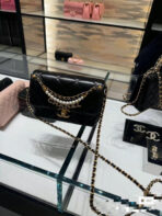 CC MINI 22 FLAP BAG IN BLACK CALFSKIN GOLD HARDWARE WITH PEARL CHAIN - Image 6