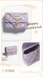 CC MINI 22 FLAP BAG IN LIGHT PURPLE CALFSKIN GOLD HARDWARE WITH PEARL CHAIN - Image 5
