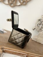 MINI VINTAGE COSMETIC BAG 11 IN MIKADO SHINY CALFSKIN GOLD HARDWARE - Image 4