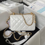 MINI FLAP BAG 19 IN WHITE CALFSKIN WITH DOUBLE GOLD BALL - Image 5