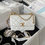 MINI FLAP BAG 19 IN WHITE CALFSKIN WITH DOUBLE GOLD BALL - Image 2