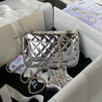 CC MINI 19 FLAP BAG IN SILVER METALLIC CALFSKIN WITH STRAP - Image 3