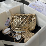 CC MINI 19 FLAP BAG IN GOLDEN METALLIC CALFSKIN WITH STRAP - Image 7