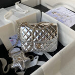 CC 20 FLAP BAG IN SILVER METALLIC CALFSKIN WITH STRAP - Image 2