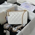 FLAP BAG 22 IN WHITE CALFSKIN WITH DOUBLE GOLD BALL - Image 4