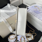 FLAP BAG 22 IN WHITE CALFSKIN WITH DOUBLE GOLD BALL - Image 5