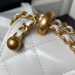 FLAP BAG 22 IN WHITE CALFSKIN WITH DOUBLE GOLD BALL - Image 6