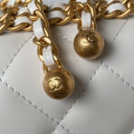 FLAP BAG 22 IN WHITE CALFSKIN WITH DOUBLE GOLD BALL - Image 7