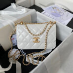 FLAP BAG 22 IN WHITE CALFSKIN WITH DOUBLE GOLD BALL - Image 2