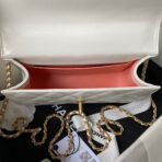 FLAP BAG 22 IN WHITE CALFSKIN WITH DOUBLE GOLD BALL - Image 9