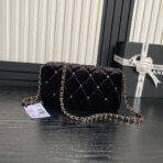 FLAP BAG 23 ATTACHED DIAMOND IN BLACK VELVET GOLD HARDWARE - Image 4