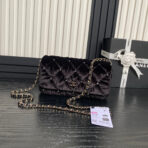 FLAP BAG 23 ATTACHED DIAMOND IN BLACK VELVET GOLD HARDWARE - Image 2
