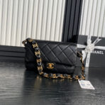 MEDIUM FLAP BAG 26 IN BLACK CALFSKIN GOLD DOUBLE C THICK CHAIN - Image 2