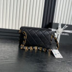 MEDIUM FLAP BAG 26 IN BLACK CALFSKIN GOLD DOUBLE C THICK CHAIN - Image 10
