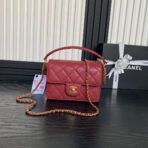 RETRO STYLE FLAP BAG 19 IN STILETTO RED GRAINED  GOLD HARDWARE - Image 2