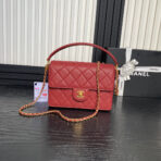 RETRO STYLE FLAP BAG 22 IN STILETTO RED GRAINED  GOLD HARDWARE