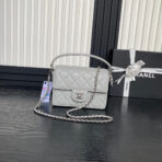 RETRO STYLE FLAP BAG 19 IN RHINO GRAY GRAINED  GOLD HARDWARE