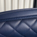 RETRO STYLE FLAP BAG 19 IN NAVY BLUE GRAINED CALFSKIN GOLD HARDWARE - Image 6