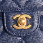 RETRO STYLE FLAP BAG 19 IN NAVY BLUE GRAINED CALFSKIN GOLD HARDWARE - Image 9