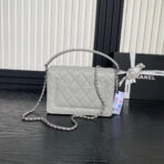 RETRO STYLE FLAP BAG 22 IN RHINO GRAY GRAINED  GOLD HARDWARE - Image 9