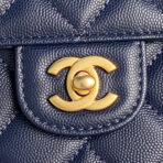 RETRO STYLE FLAP BAG 22 IN NAVY BLUE GRAINED  GOLD HARDWARE - Image 5