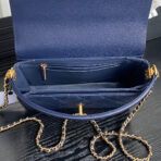 RETRO STYLE FLAP BAG 22 IN NAVY BLUE GRAINED  GOLD HARDWARE - Image 10