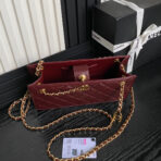 HANDBAG 27 IN GARNET RED DIAMOND PATTERN QUILTED SHINY LAMBSKIN GOLD HARDWARE - Image 4