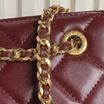 HANDBAG 27 IN GARNET RED DIAMOND PATTERN QUILTED SHINY LAMBSKIN GOLD HARDWARE - Image 7