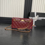 HANDBAG 27 IN GARNET RED DIAMOND PATTERN QUILTED SHINY LAMBSKIN GOLD HARDWARE - Image 9