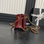 HANDBAG 27 IN GARNET RED DIAMOND PATTERN QUILTED SHINY LAMBSKIN GOLD HARDWARE - Image 3