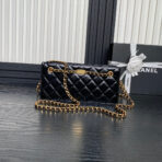 HANDBAG 27 IN BLACK DIAMOND PATTERN QUILTED SHINY LAMBSKIN GOLD HARDWARE - Image 3