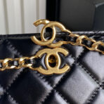 HANDBAG 27 IN BLACK DIAMOND PATTERN QUILTED SHINY LAMBSKIN GOLD HARDWARE - Image 9
