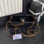 HANDBAG 27 IN BLACK DIAMOND PATTERN QUILTED SHINY LAMBSKIN GOLD HARDWARE - Image 6