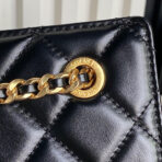 HANDBAG 27 IN BLACK DIAMOND PATTERN QUILTED SHINY LAMBSKIN GOLD HARDWARE - Image 10