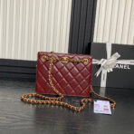 HANDBAG 21 IN GARNET RED DIAMOND PATTERN QUILTED SHINY LAMBSKIN GOLD HARDWARE - Image 2