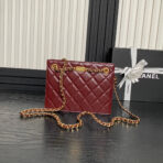 HANDBAG 21 IN GARNET RED DIAMOND PATTERN QUILTED SHINY LAMBSKIN GOLD HARDWARE - Image 3