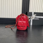CAMERA BAG 24 IN RED SHINY CALFSKIN GOLD CHAIN - Image 8