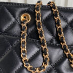 MAXI SHOULDER BAG CHAIN STRAP 28 IN BLACK CALFSKIN GOLD-TONE METALLIC - Image 8