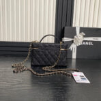 COSMETIC BAG 19 IN BLACK GRAINED CALFSKIN GOLD HARDWARE - Image 8