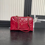 BOWLING BAG 29 IN RED CALFSKIN GOLD HARDWARE - Image 5