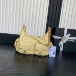 QUILTED HOBO CARGO BAG 31 IN LIGHT YELLOW  GOLD CHAIN